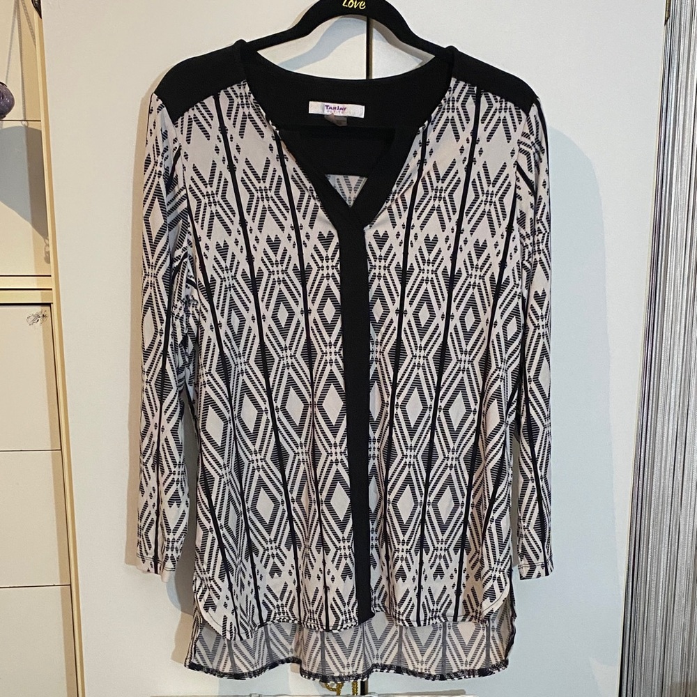 Tribal Monochrome Patterned Blouse Size M